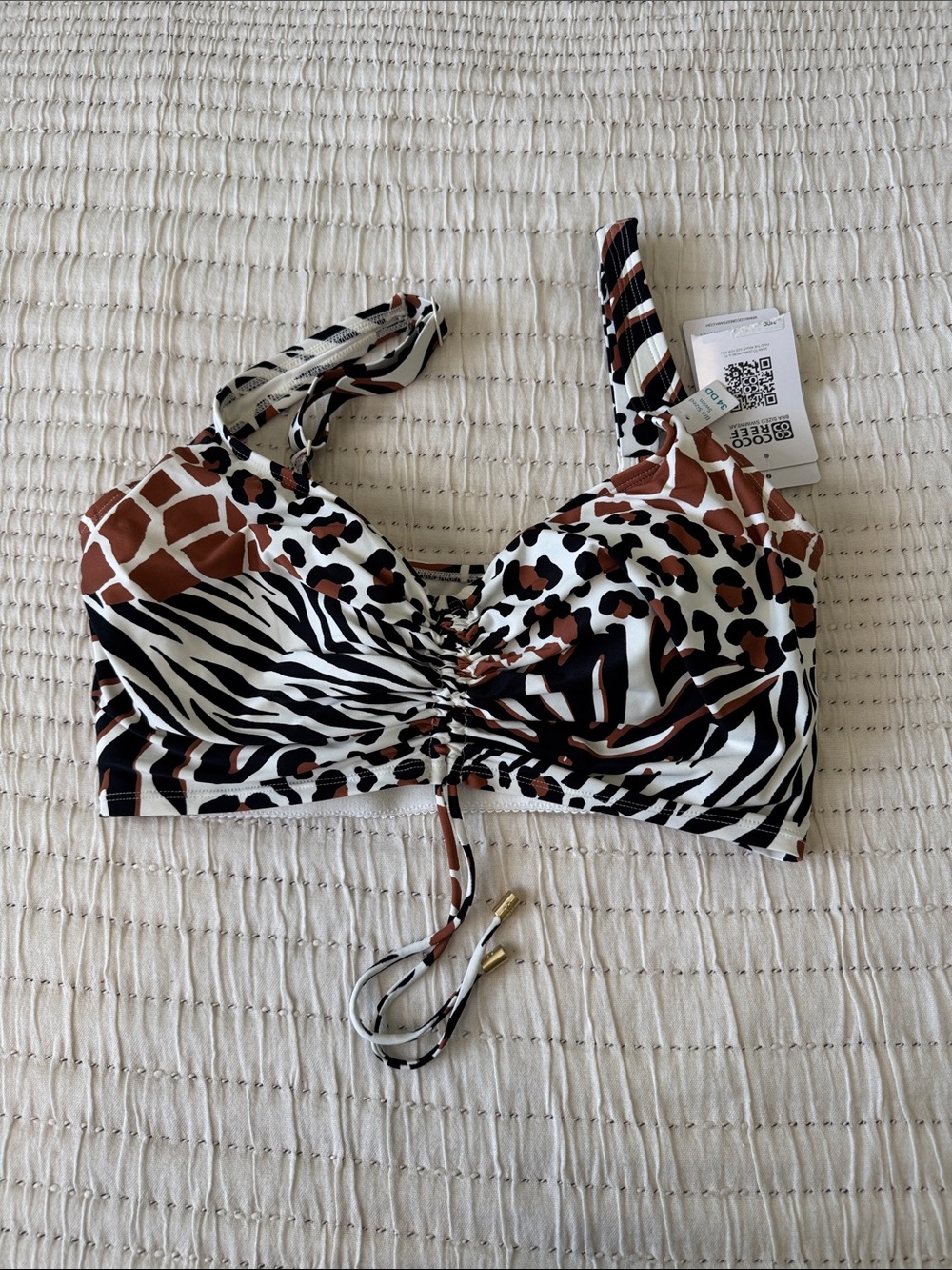 Coco Reef Multi Animal Print Ruched Bralette - Brown/Black/White